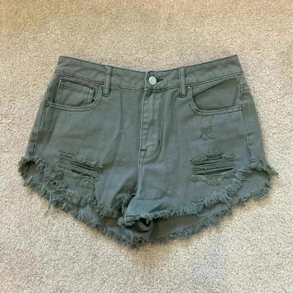 Pacsun dark green distressed high rise festival shorts in size 26 - Picture 2 of 6